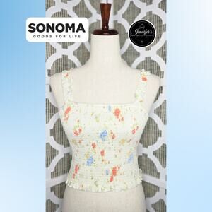 SO Juniors Floral Smocked Ruffle Shoulder Tank Top Size Small